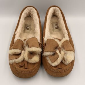 UGG Ansley Heritage Bow Slippers Chestnut Shearling Moccasin Womens 7